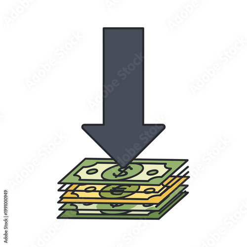 Money falling from above in cartoon style.