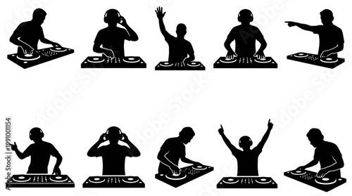 DJ Silhouette Vector Set – 10 Unique Performance Styles with Diverse Poses & Angles