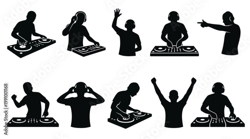 DJ Silhouette Vector Set – 10 Unique Performance Styles with Diverse Poses & Angles
