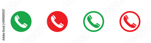 Green and red phone icon set for communication contact, call accept and decline symbols vector illustration