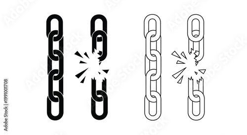 Chain links illustrating strength and breakage a bold silhouette