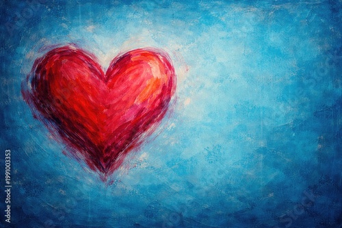 Blue textured background featuring a large hand painted heart with copy space