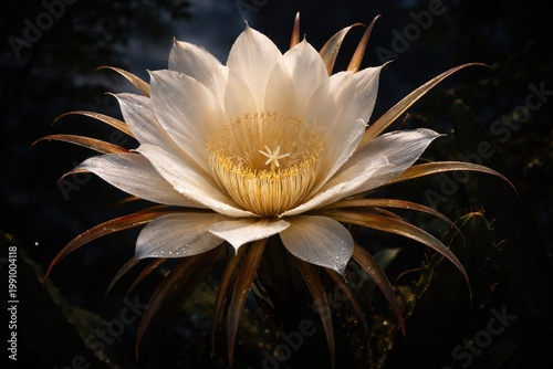 Elegant queen of night blossom opening at dark evening background