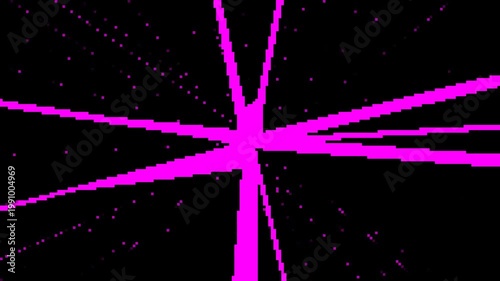 Retro Pixel Art Warp: Neon Pink Beams and Digital Starfield Tunnel