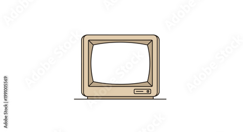 A meticulous flat vector illustration of a vintage beige television set with a blank white screen stands prominently against a clean minimalist background.