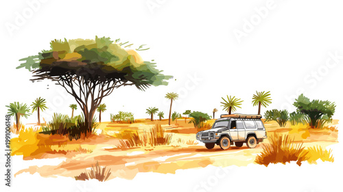 Air and Tenere Reserve. Air and Tenere Reserve hand drawn watercolor illustration on white background