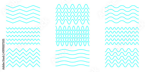 Water waves. Set of wavy zigzag lines. Wave thin line background. Vector zigzag and wavy horizontal underline. Vector illustration modern eps.10