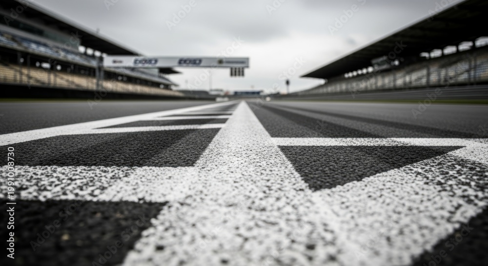Fototapeta premium Race Track Starting Grid Markings, Low Angle, Copy Space