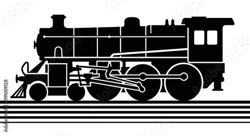 Vintage Steam Locomotive Train Silhouette Minimalist Black Vector Illustration for Travel and Industrial Heritage Branding