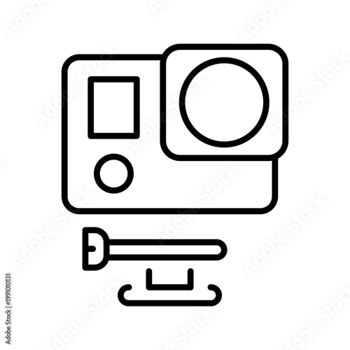 Action camera icon. Industry and consumer electronics line symbol. Black and white.