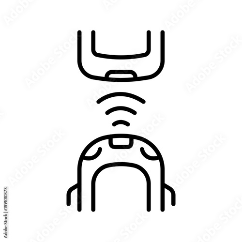 Car communication icon. Transport and autonomous vehicle line symbol. Black and white.