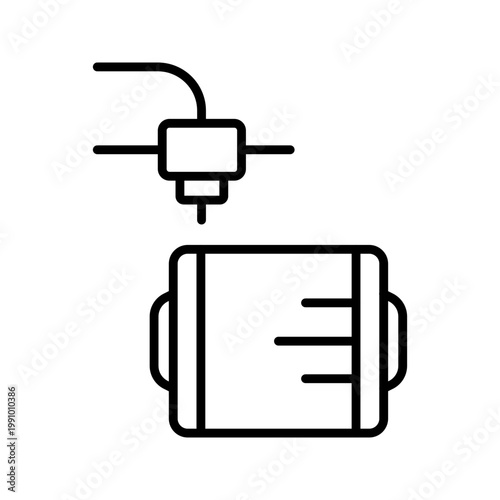 Car part printing icon. Industry and additive manufacturing line symbol. Black and white.