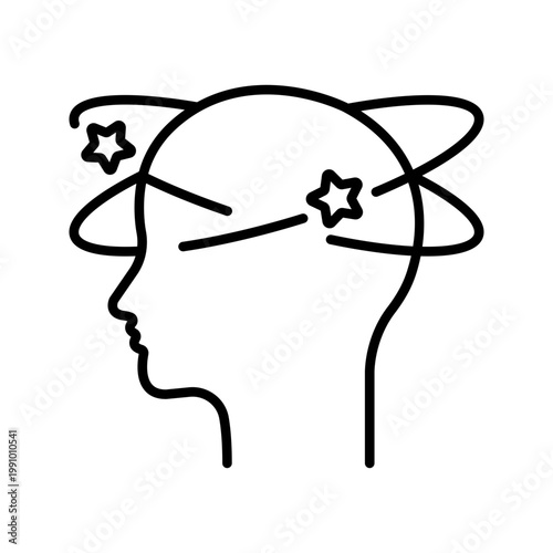 Dizziness symptom icon. Healthcare and vertigo line symbol. Black and white.