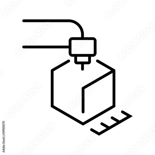 3d printing icon. Industry and additive manufacturing line symbol. Black and white.