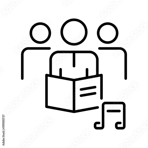 Group singing icon. Entertainment and choir line symbol. Black and white.