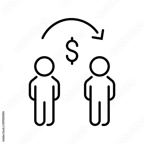 Money transfer icon. Business and payments line symbol. Black and white.