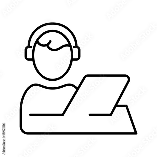 Podcast listener icon. Entertainment and podcasting line symbol. Black and white.