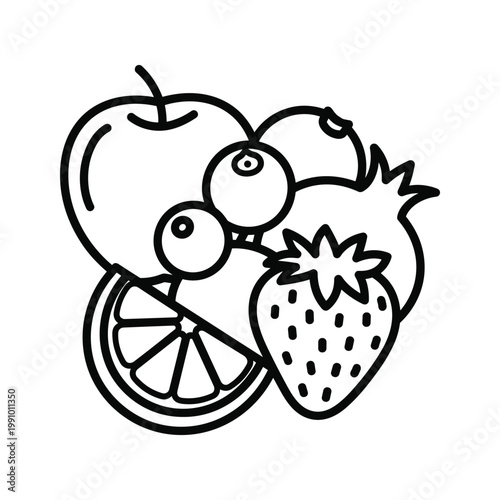 Fruit Cluster Outline Healthy Eating Concept
