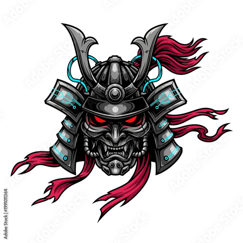 Samurai warrior helmet with red hair.