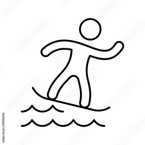 Surfing sport icon. Sports and water sports line symbol. Black and white.