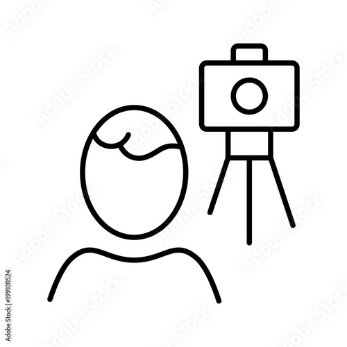 Video blogger icon. Communication and vlogging line symbol. Black and white.