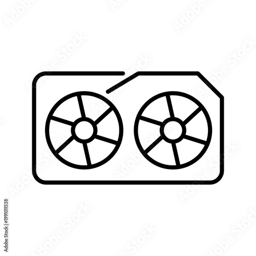 Video card icon. Industry and computer hardware line symbol. Black and white.