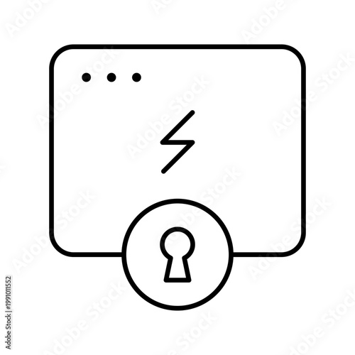 Website lock icon. Technology and cybersecurity line symbol. Black and white.