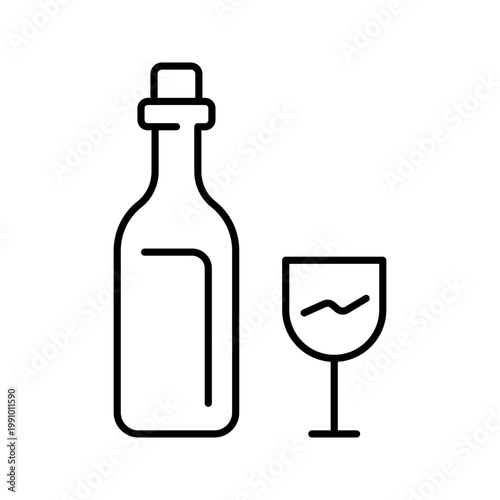Wine bottle icon. Food and beverage line symbol. Black and white.