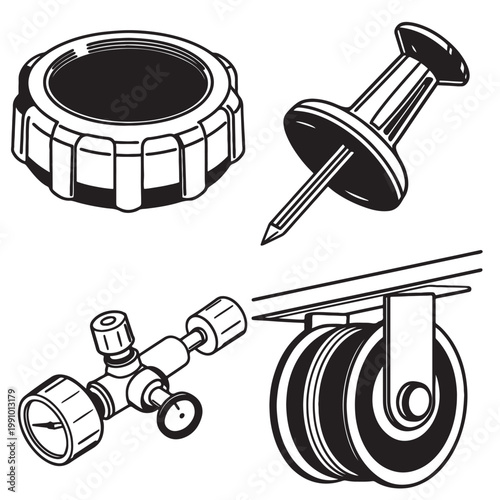 Bearing, Seal and Mechanical Assembly Components Line Art