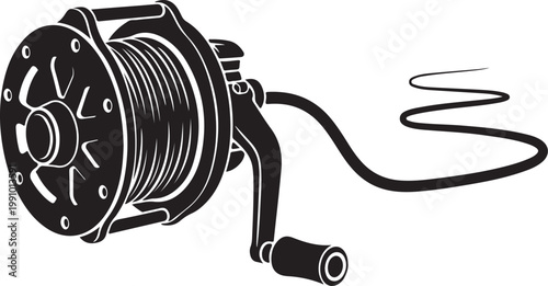 Fishing reel, black, vector, illustration, fishing gear, line spool