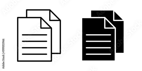 Duplicate icon in stroke and solid fill styles, isolated on white background. Ideal for copy actions, file duplication, and content management interfaces.