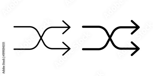 Shuffle icon in stroke and solid fill styles, isolated on white background. Ideal for music players, playlist controls, and random order actions.