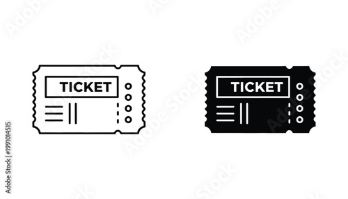 Vintage style admission ticket with perforated edges and barcode for event entry or cinema access vector icon set
