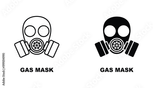 Industrial gas mask icon set for safety protection and hazardous environment warnings in vector graphic style