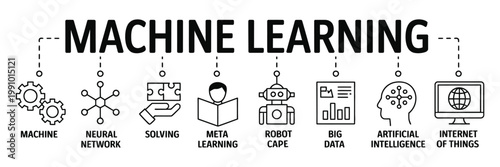 Machine learning technology icons and artificial intelligence concepts