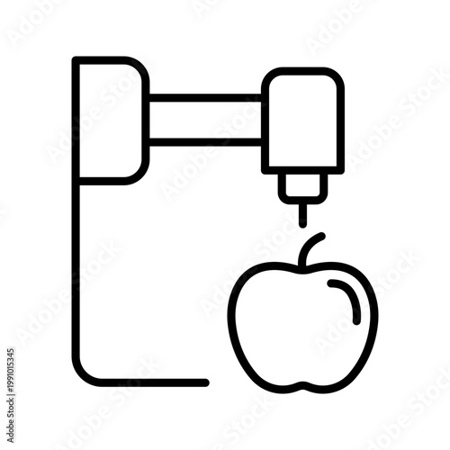 3d food printing icon. Industry and 3d printing line symbol. Black and white.