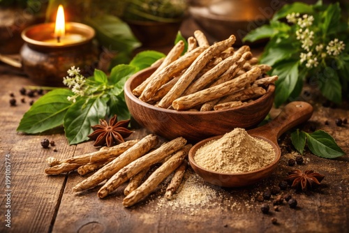 Indian ginseng root promoting holistic stress management