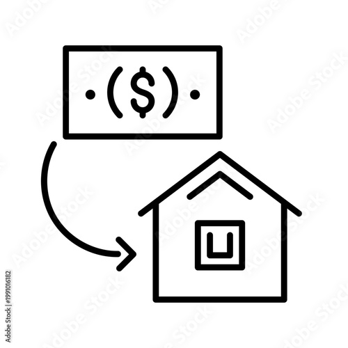 Home sale icon. Business and real estate line symbol. Black and white.