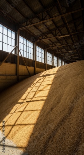 Grain Storage Hangar with Sunlight Shadows and Copy Space