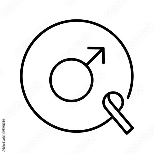 Male cancer icon. Healthcare and oncology line symbol. Black and white.