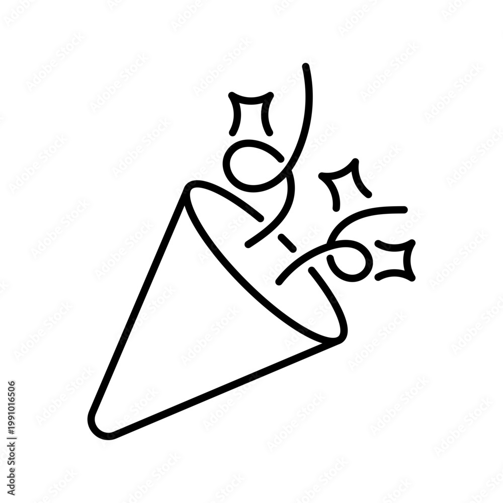 Fototapeta premium Party popper icon. Celebration and party line symbol. Black and white.