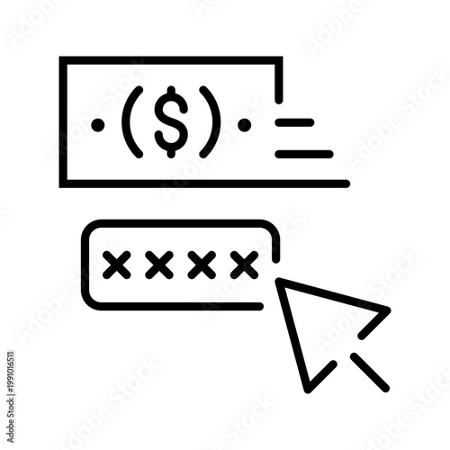 Password attack icon. Technology and cybersecurity line symbol. Black and white.