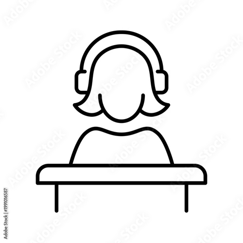 Podcast listener icon. Media and podcast line symbol. Black and white.