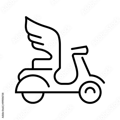 Scooter delivery icon. Business and logistics line symbol. Black and white.