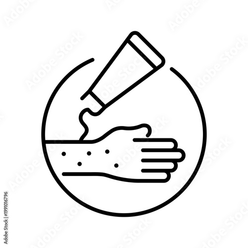Skin ointment icon. Healthcare and dermatology line symbol. Black and white.