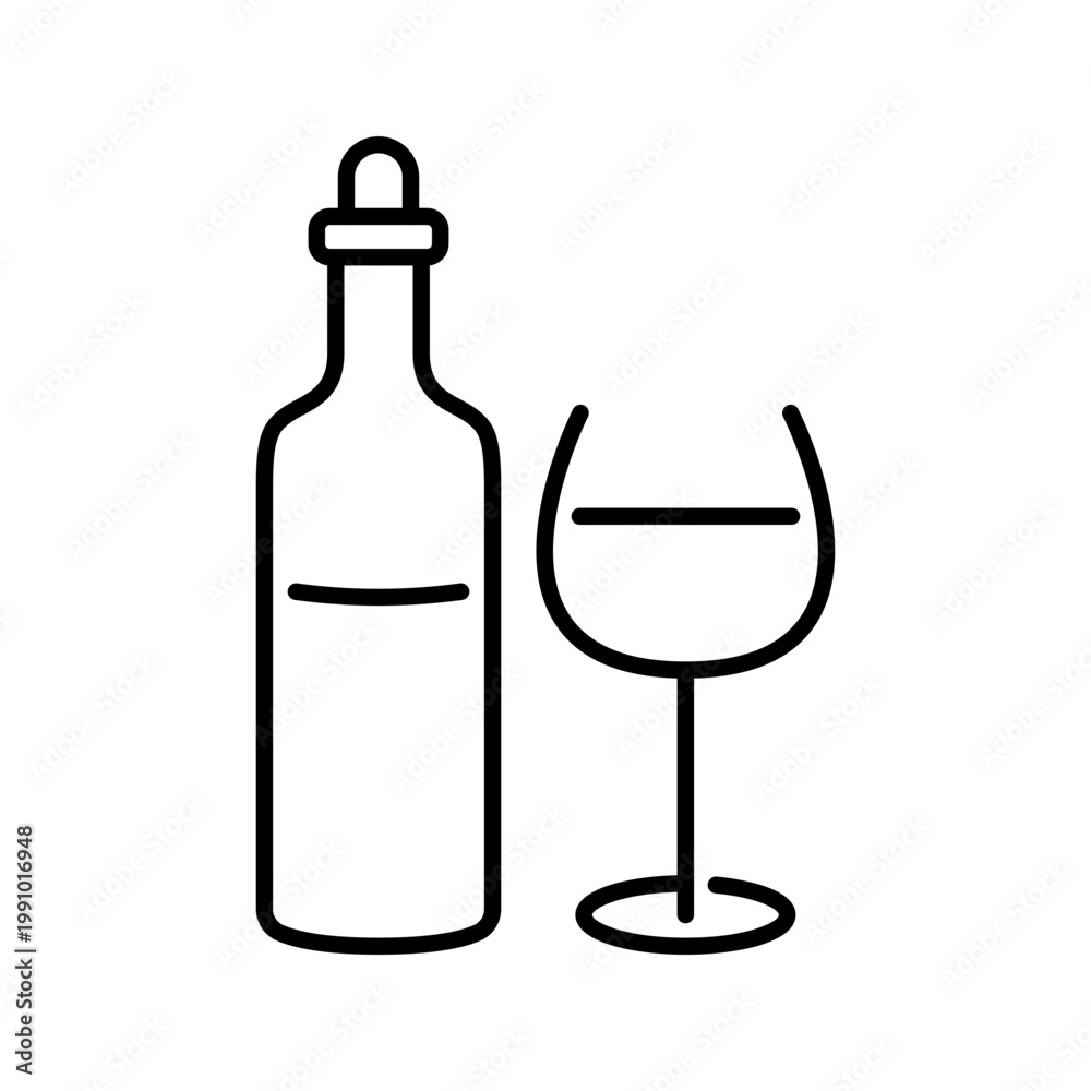 Obraz premium Wine bottle icon. Food and wine line symbol. Black and white.