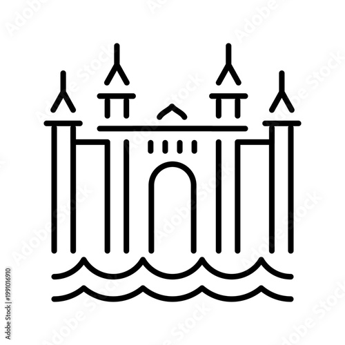 Uae architecture icon. Travel and palace line symbol. Black and white.