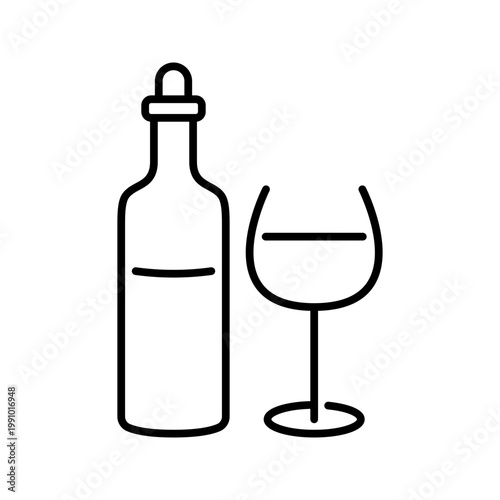 Wine bottle icon. Food and wine line symbol. Black and white.