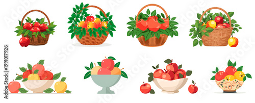 Ripe apples flat design illustration isolated on transparent background