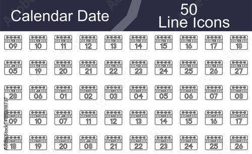 Calendar Date February to March Line Icons Set